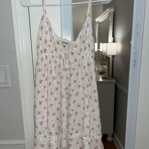 Charming Floral Mini Dress in White and Pink